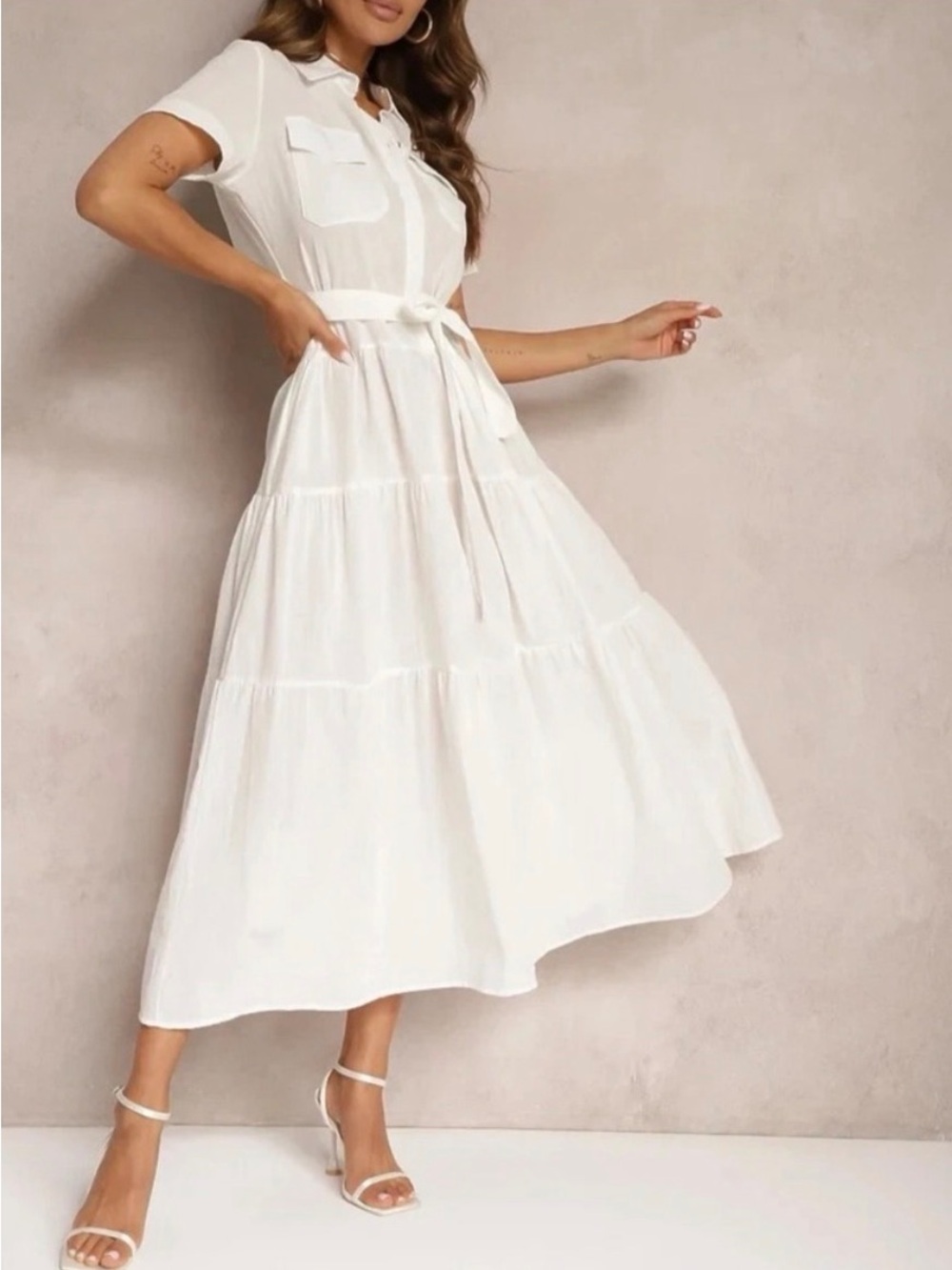 Elie Tahari linen Classic Sky White Button-Front midi dress NEW! NWOT! 8 small